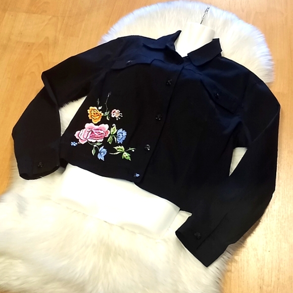 VTG-Lana Erica Floral Applique  Black Jacket - Picture 12 of 15